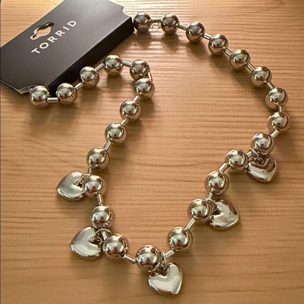 Torrid Silver Heart Charm Bead Necklace